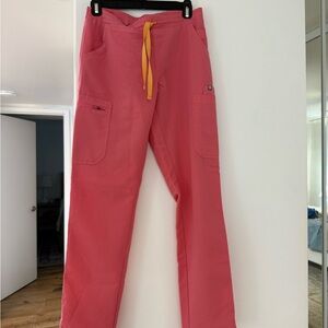 Figs Women's Pink Cargo Pants with Yellow Drawstring